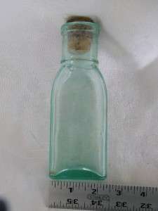 Vintage Pharmacy Bottle with Cork Blue Green 1715  