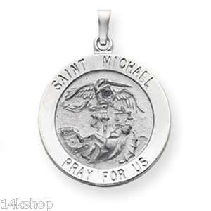 14K White Gold St St. Saint Michael Medal Charm Pendant Die Struck 4 