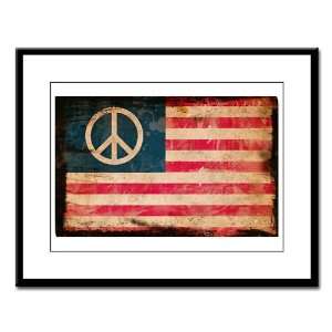    Large Framed Print Worn US Flag Peace Symbol: Everything Else