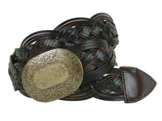 Wide Braided Oval Disc Leather Belt  