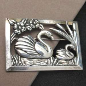 Swan Pin Vintage Sterling Silver Brooch Coro  