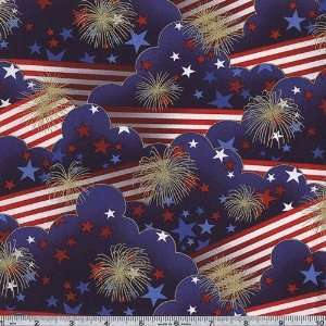   Patriots Flag Fireworks Blue Fabric By The Yard: Arts, Crafts & Sewing