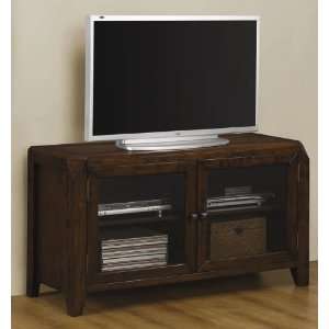  TV Console with Glass Doors in Dark Oak Finish: Home 