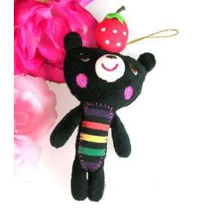 Cute Plush Black Bear Strawberry Doll Cell Phone Strap