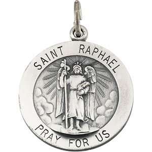   22.00 Mm Sterling Silver St. Raphael Medal W/ 24 Inch Chain Jewelry