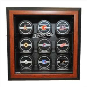   Cabinet Style Display Case in Brown Team NHL Logo