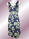   BAHAMA Blue Green White FLORAL 100% SILK Twist Bodice Sun Dress XS 2