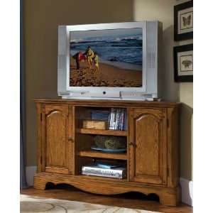 Corner TV Stand with Cabinets in Oak Finish