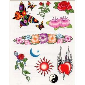   Dagger in Heart Red Sun Flower Sheet Temporaray Tattoo Toys & Games