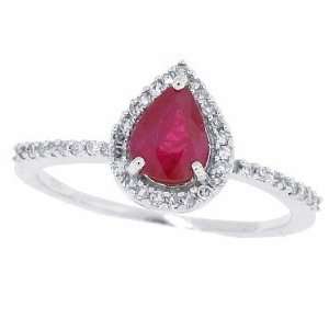  0.92ct Pearshaped Genuine Ruby Ring with Diamond in 10Kt 