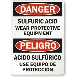  Danger Sulfuric Acid, Wear Protective Equipment, Peligro 
