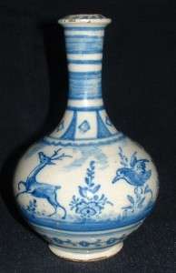   ENGLISH DELFT FRENCH FAIENCE VASE BULL DEER BIRDS FLORAL !!  