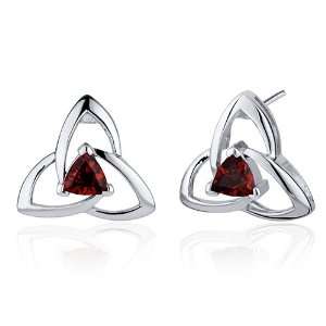   Carats Garnet Trillion Cut Earrings in Sterling Silver Rhodium Finish