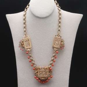 Wired Glass Bead Vintage Necklace Coral & White A++  