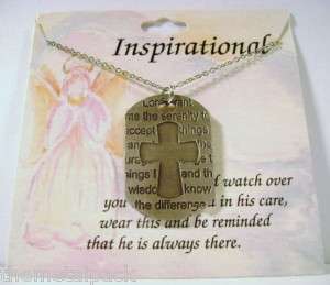 Inspirational Necklace Cross on Charm w/serenity Prayer Chain with 
