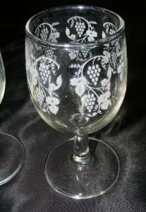 Set of 6 Stemmed Crystal Clear Glass Wine Glasses Goblets w/ Etched 