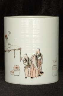Fine Chinese Famille Rose Porcelain Brush Pot w Figure  