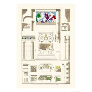 Ionic Orders and Capitals, Polychrome Giclee Poster Print by J 