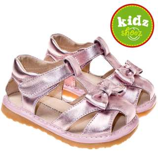 Girls Toddler Leather Squeaky Shoes Sandals Pink & Bow  
