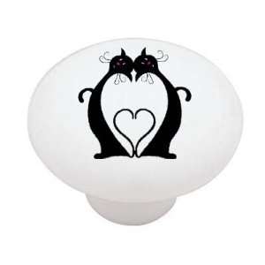  Cat Love Heart High Gloss Ceramic Drawer Knob