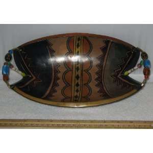    Oval Hand Carved Beaded Wooden Bowl From Africa #2 