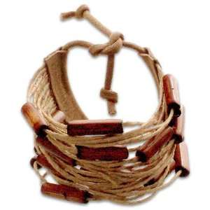  Bamboo and leather bracelet, Brown  2 W 7.1 L 