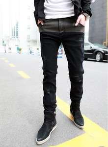 New Fashion Mens Slim Fit Splice Jeans Trousers Black KU0001  