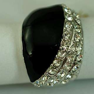 r8560 Size 10 Ladys Cute Black Sphere Gemstone Diamante CZ Finger 