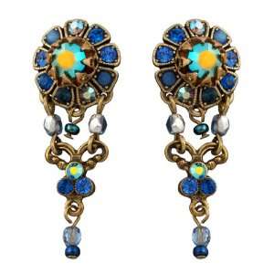 Handmade Dangle Michal Negrin Earrings with Central Sparkling Blue 