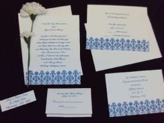100 ROYAL BLUE DAMASK WEDDING INVITATIONS W/ EXTRAS  