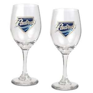   San Diego Padres Primary Logo 2 Piece Wine Glass Set: Sports