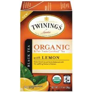 Twinings Black with Lemon Organic Tea, 20 Count Tea Bags (Pack of 6 )