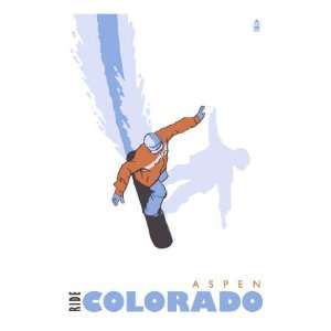 Aspen, Colorado, Snowboard Stylized Premium Poster Print, 12x16