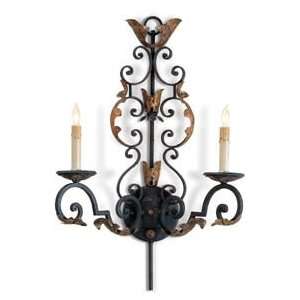 Currey and Company 5553 Spanish Gilt/Gold Leaf Chateaux Wall Sconce 