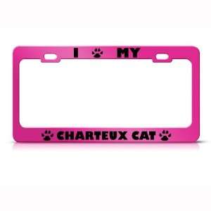  Chartreux Cat Pink Animal Metal license plate frame Tag 