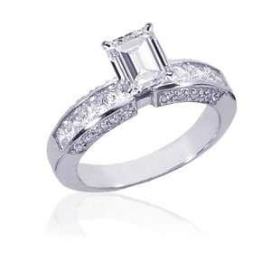 Ct Emerald Cut Diamond Engagement Ring Pave Set 14K WHITE GOLD SI2 E 