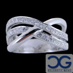 58CT Real Diamond Crossover Ring 14K White Solid Gold  