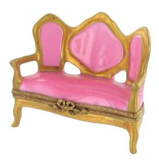   LIMOGES FRANCE TRINKET BOX PRETTY PINK SOFA SETTEE COUNTRY FRENCH