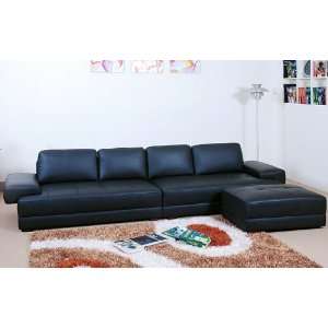  Somerset Modern Black Leather Sectional Sofa and Ottoman 