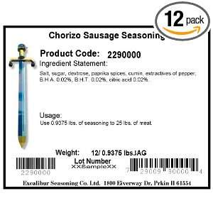 Excalibur Chorizo Sausage Seasoning, 15 Ounce Units (Pack of 12)