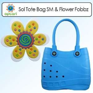   Blue Waterproof Sol Tote Bag Bundle With Flower Fobbz Charm Beauty