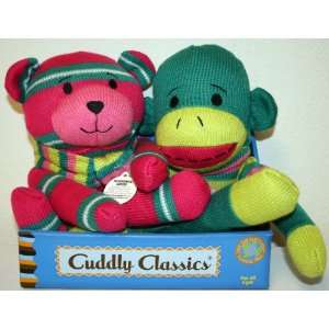   Classics Sock Toy Plush Doll   Pink Bear & Green Monkey Toys & Games