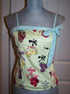 NWOT Anthropologie Elevenses Colorful Picnic Fruit & Bows Top Size 6 
