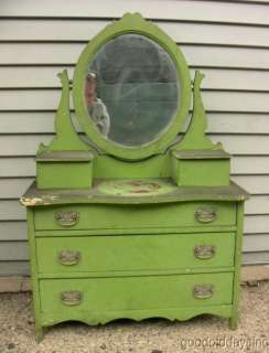 Antique Childs Dresser Mirror Painted Green Shabby Chic  