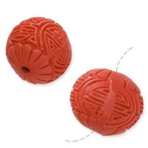  Red Cinnabar Small Oval Focal Beads 17mm Chinese Design (2 