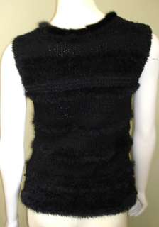   Escada Black Sweater Fuzzy Fur Trimmed Sleeveless Wool Mohair 36 6/S