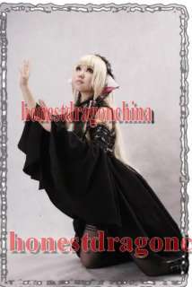 Chobits White Black Dress Gothic Lolita Costume Cospla  