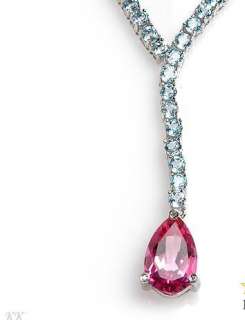 Italy Sterling Silver Blue Pink Topaz pendant necklace  
