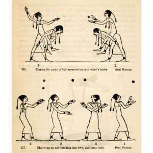  1854 Woodcut Ancient Egyptian Games Juggling Jugglers 