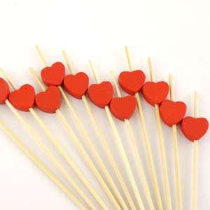   round bamboo skewers with heart decorations, several sizes available